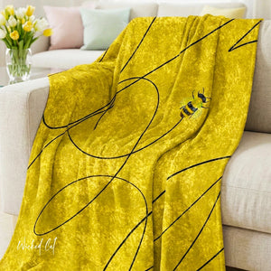 Soft sherpa blanket with 'Spring Bee Yellow Decorative Throw' design