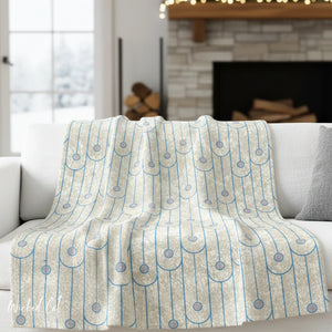 Soft sherpa blanket with 'Blue & White Art Deco Decorative Throw' design