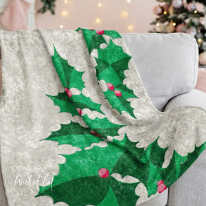 Pastel Christmas Throw Soft Blanket Pink & Green Ivy