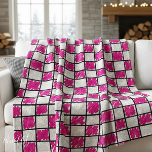 Checkered White & Pink Chic Couch Throw Blanket