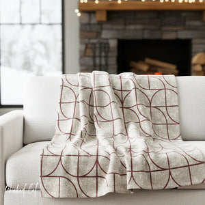 Soft sherpa blanket with 'Red & White Art Deco Decorative Throw' design