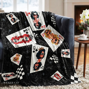 Soft sherpa blanket with 'Card Deck Queens Pink Decorative Throw' design