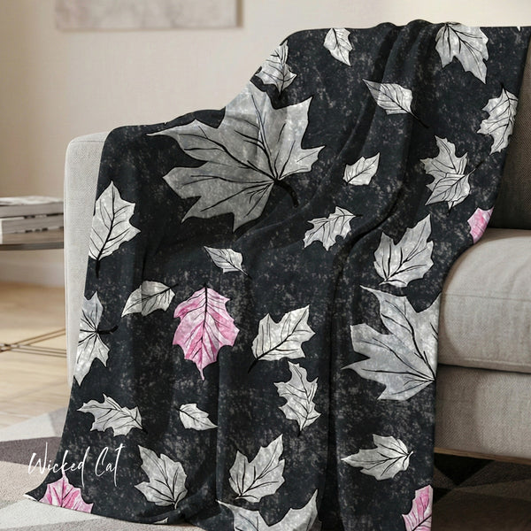 Fall Leaves Grey & Pink Decorative Throw Blanket