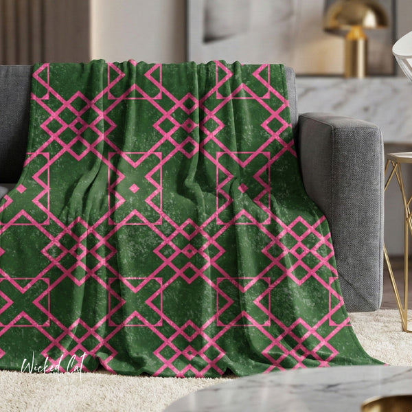 Green & Pink Geometric Decorative Throw Blanket