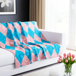 Pink & Blue Harlequin Decorative Throw Blanket