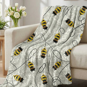 Soft sherpa blanket with 'Buzzing Bees Spring Summer Decorative Throw' design