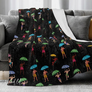 Soft sherpa blanket with 'It's Raining Men Funny Women's Decorative Throw' design