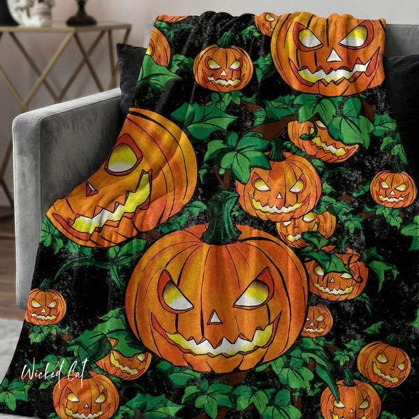 Jack O Lantern Pumpkins Halloween Throw Blanket