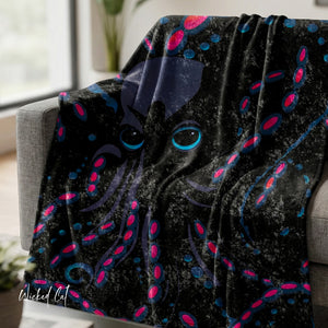 Soft sherpa blanket with 'Octopus Squid Pink & Blue Decorative Throw' design