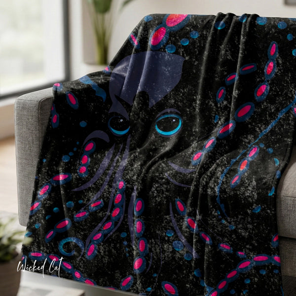 Octopus Squid Pink & Blue Decorative Throw Blanket