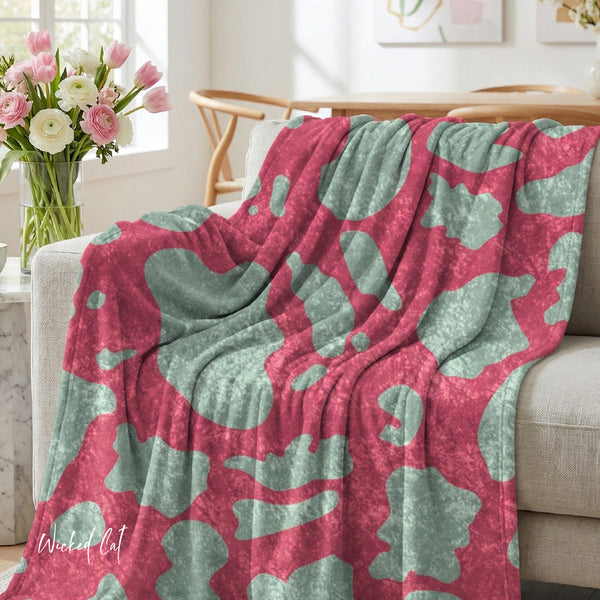 Pink & Mint Green Animal Print Decorative Throw Blanket