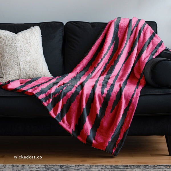 Pink & Black Tiger Print Chic Couch Throw Blanket