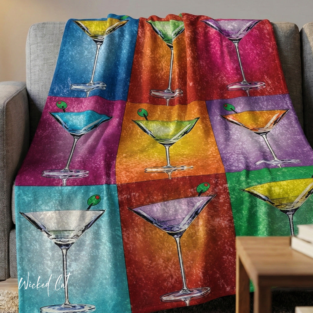 Soft sherpa blanket with 'Martini Pop Art Colorful Decorative Throw' design