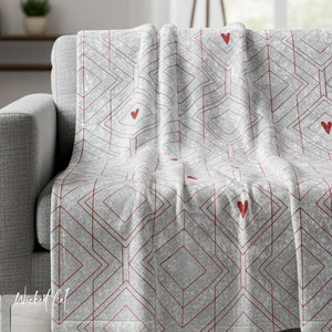 White Art Deco Hearts Valentines Throw Blanket