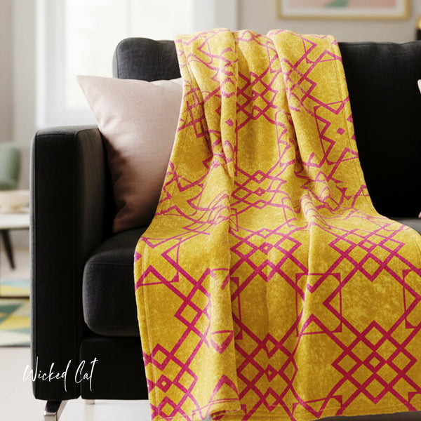 Vibrant Yellow & Pink Geometric Decorative Throw
