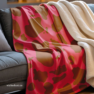 Pink Brown Animal Print Plush Sherpa Throw Blanket