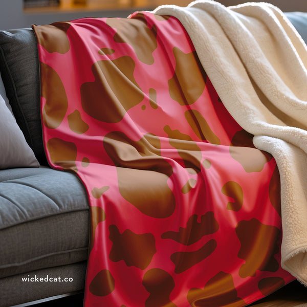 Pink Brown Animal Print Plush Sherpa Throw Blanket