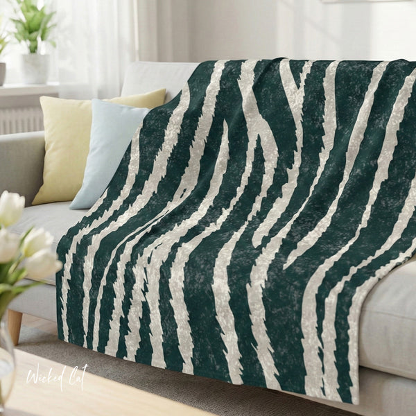 Green and White Tiger Print Decorative Throw Blanket
