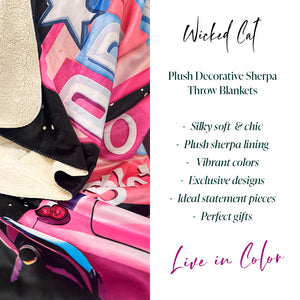 Playing Cards Black & Pink Plush Sherpa Throw Blanket