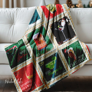 Soft sherpa blanket with 'Christmas Cocktails Throw Holiday Decor' design