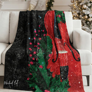 Holiday Violin Throw Blanket Christmas Decor