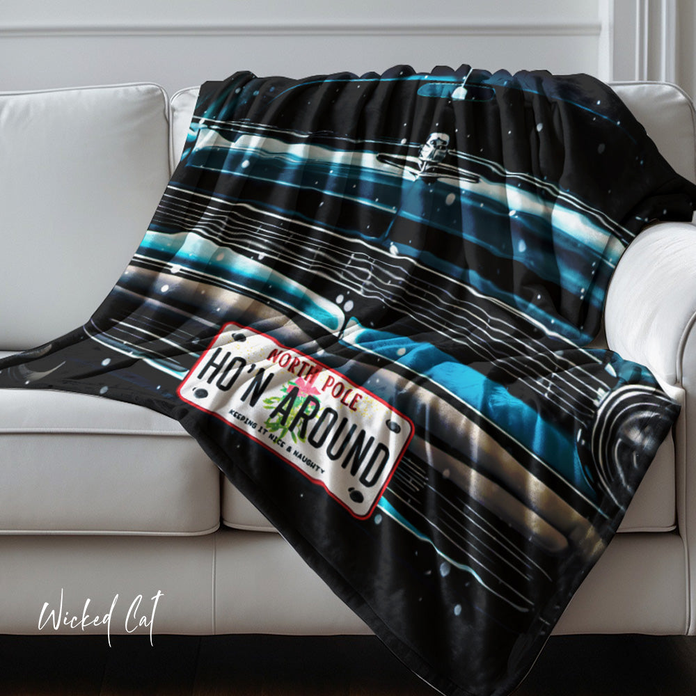 vintage car ho'in around funny christmas blanket