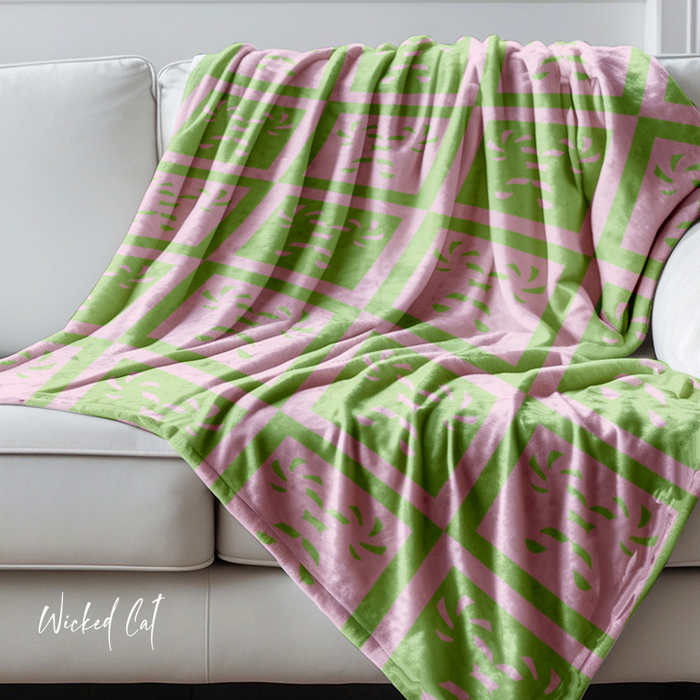 pink green candy canes Christmas decorative throw blanket
