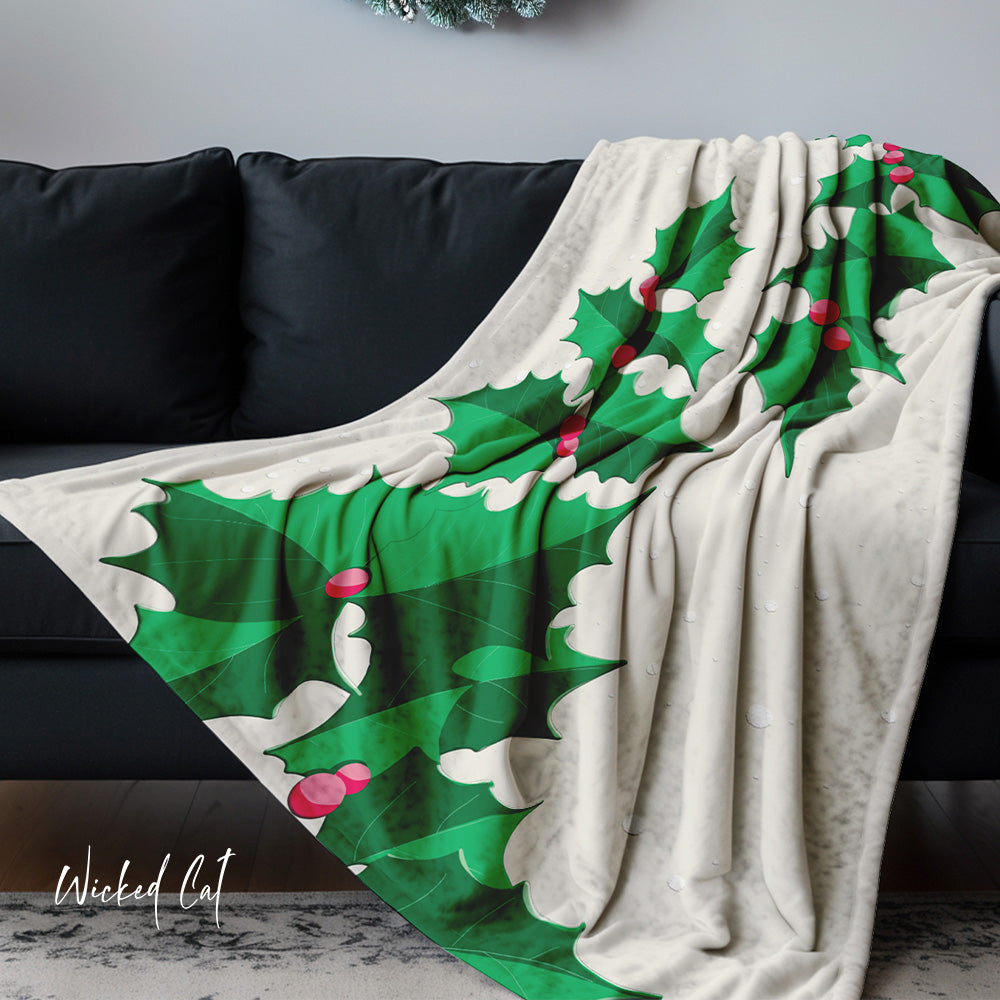 pink and green pastel Christmas throw blanket ivy decor