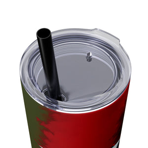 mug with 'Nightmare on Elm Freddy Krueger Skinny Tumbler 20oz' graphic on a white background