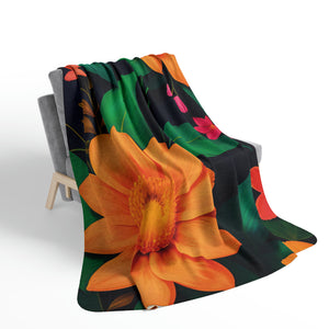 Soft sherpa blanket with 'Orange Floral Sherpa Throw' design