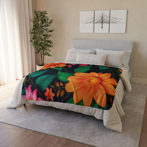 Soft sherpa blanket with 'Orange Floral Sherpa Throw' design