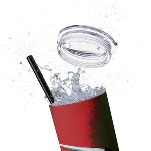 mug with 'Nightmare on Elm Freddy Krueger Skinny Tumbler 20oz' graphic on a white background