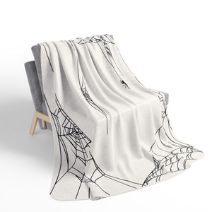 Spiderweb White Halloween Chic Sherpa Throw Blanket