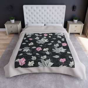 Fall Leaves Grey & Pink Decorative Throw Blanket
