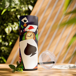 mug with 'Wonderland Rabbit Hole Insulated Tumbler 20oz' graphic on a white background