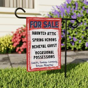 Garden flag with 'Haunted House For Sale Retro Halloween' design