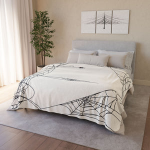 Spiderweb White Halloween Chic Sherpa Throw Blanket