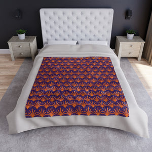 Soft sherpa blanket with 'Purple & Orange Art Deco Decorative Throw' design