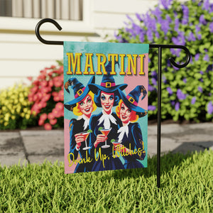 Garden flag with 'Drink Up Witches Vintage Retro Halloween' design