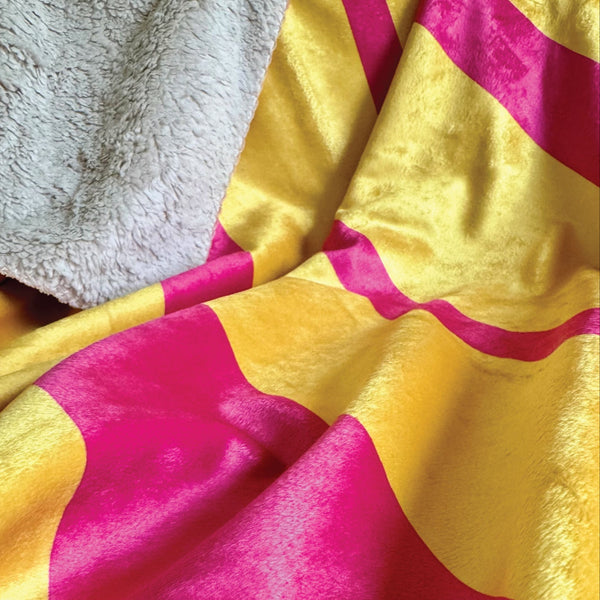 Yellow and Pink Stripes Modern Sherpa Throw Blanket