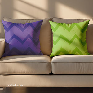 throw pillow with 'Purple & Green Reversible Cover' design