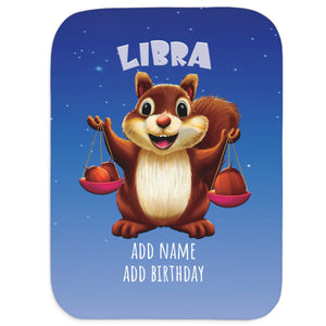 Soft sherpa blanket with 'Personalized Libra Zodiac | Custom Gift' design
