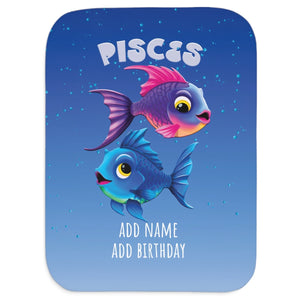 Soft sherpa blanket with 'Personalized Pisces Zodiac' design
