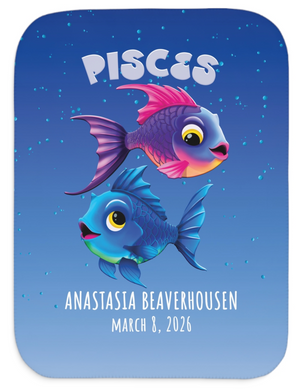 Soft sherpa blanket with 'Personalized Pisces Zodiac' design