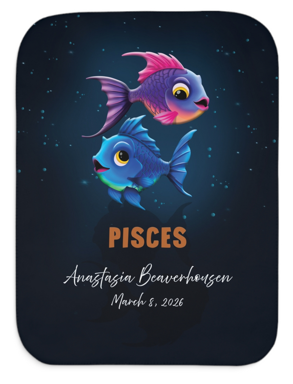 Personalized Pisces Zodiac Sherpa Baby Blanket