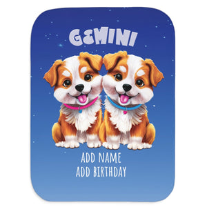 Soft sherpa blanket with 'Personalized Gemini Zodiac | Custom Gift' design