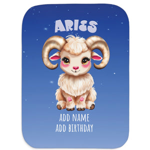 Soft sherpa blanket with 'Personalized Aries Zodiac | Custom Gift' design