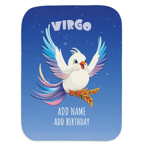 Virgo baby blanket with a zodiac sign design on a blue background