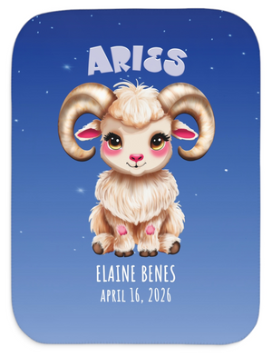 Soft sherpa blanket with 'Personalized Aries Zodiac | Custom Gift' design
