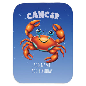 Soft sherpa blanket with 'Personalized Cancer Zodiac | Custom Gift' design